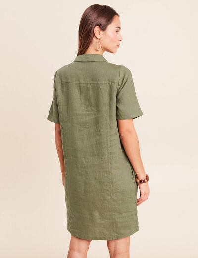 Robe droite courte col chemise vert kaki femme