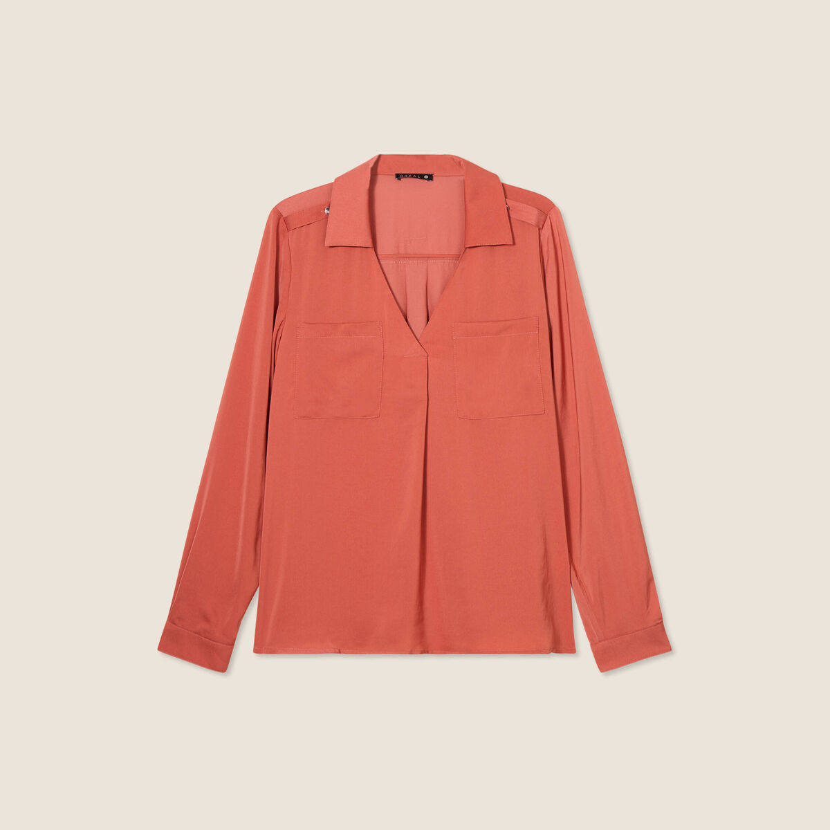 Blouse manches longues satin vieux rose femme