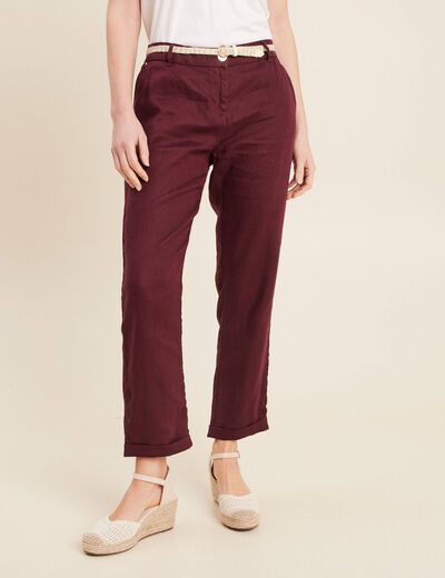 Pantalon flou ceinturé prune femme