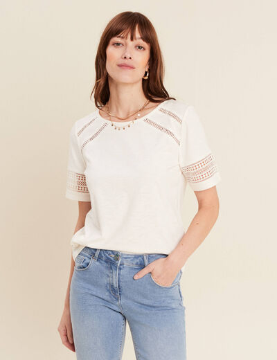 T-shirt manches courtes ecru femme
