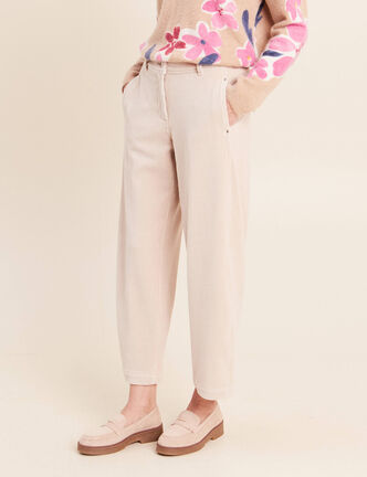 Pantalon boyfriend 7/8&egrave;me velours sable femme