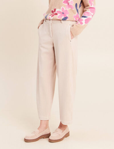 Pantalon boyfriend 7/8&egrave;me velours sable femme