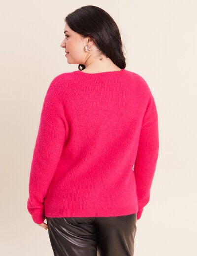 Pull col v rose femme