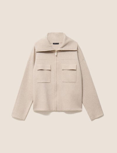 Cardigan col camionneur beige femme