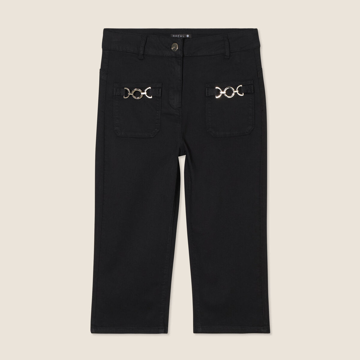 Pantacourt droit taille haute noir femme