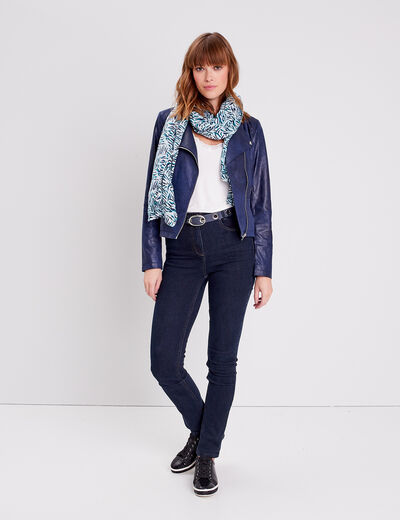 Veste droite zippée bleu foncé femme