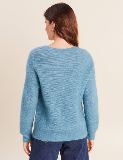 Pull droit col rond manches longues bleu p&eacute;trole femme