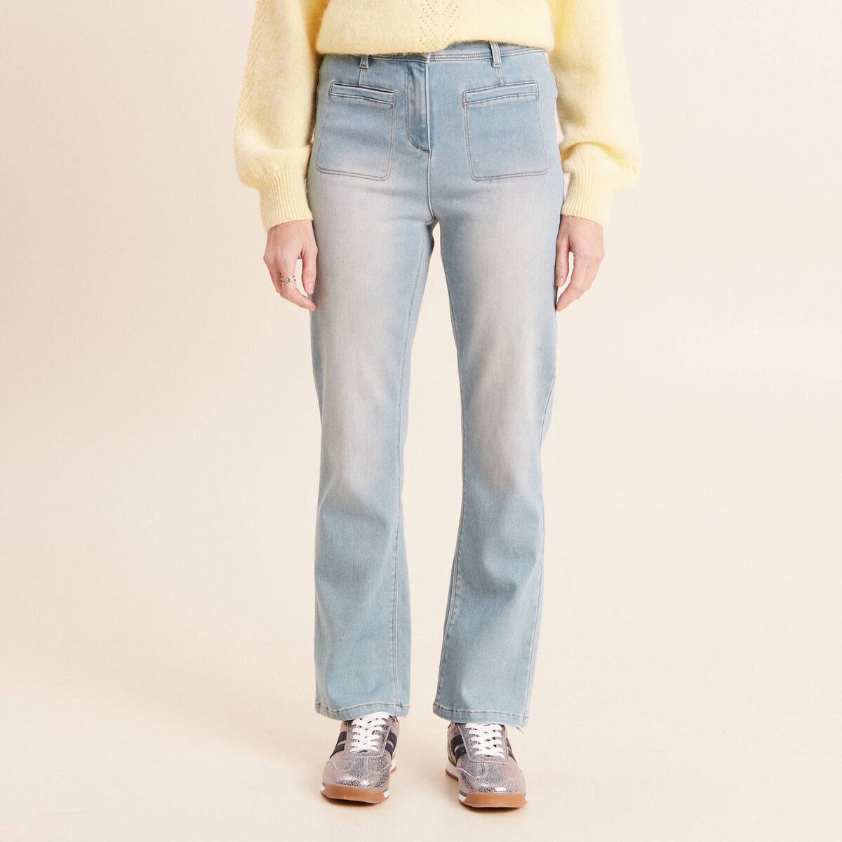 Jean droit taille haute 7/8&egrave;me denim double stone femme