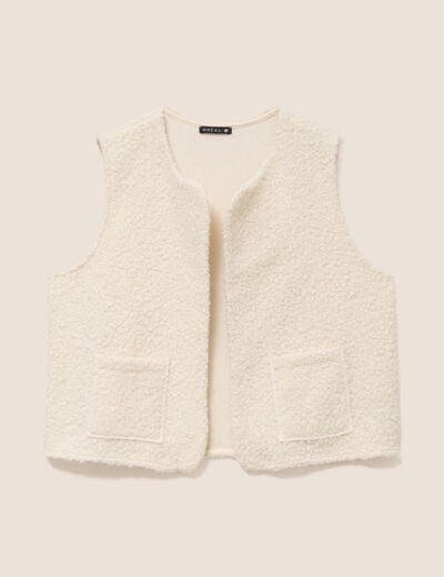Gilet sans manches bouclette poches ecru femme