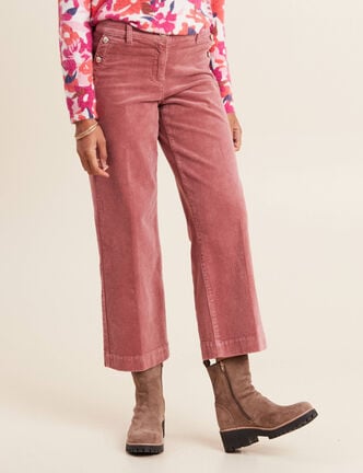 Pantalon large velours c&ocirc;tel&eacute; rose framboise femme