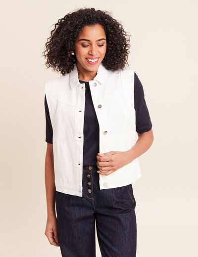 Veste sans manches en jean ecru femme