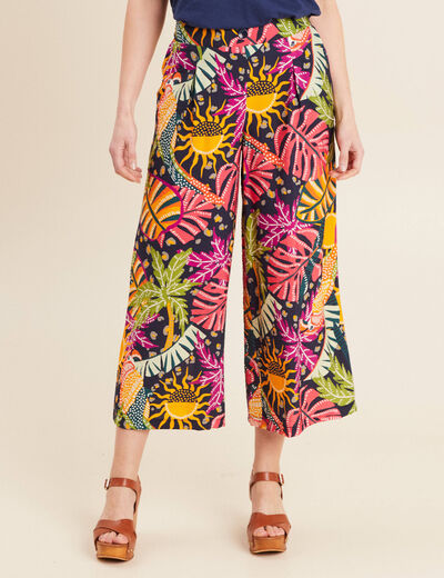 Pantalon flou large 7/8ème multicolore femme