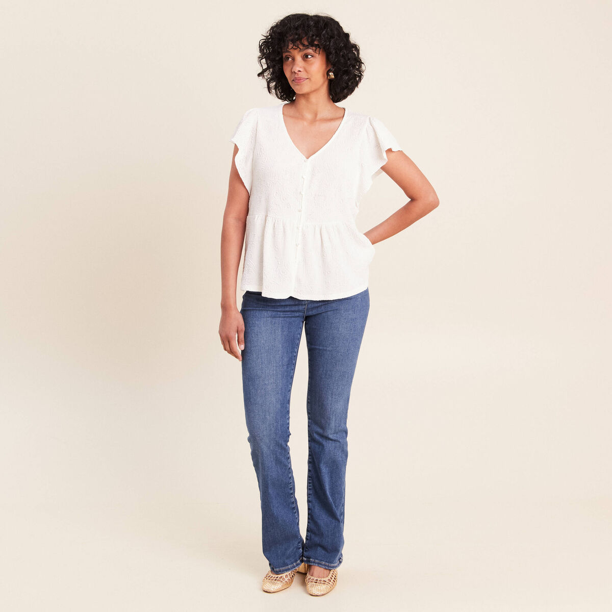 Blouse manches courtes ecru femme