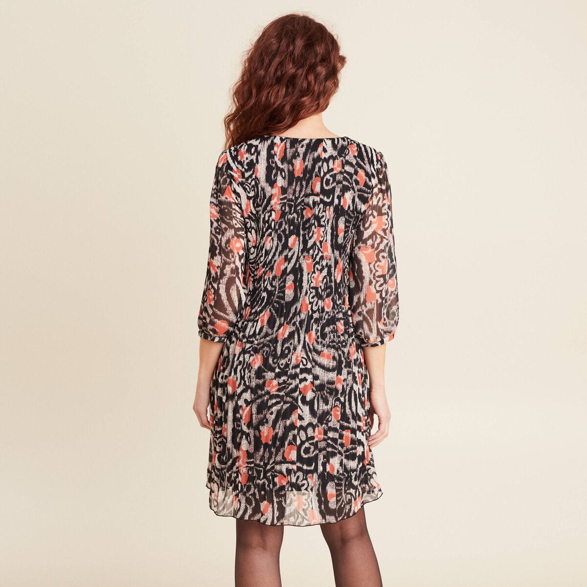 Robe évasée plissée orange femme