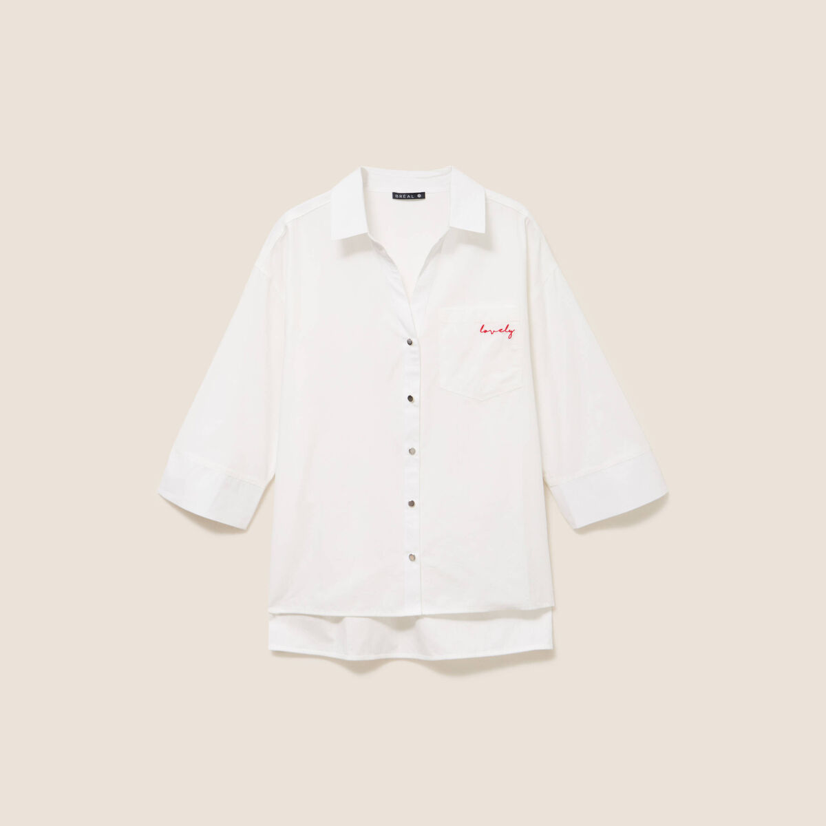 Chemise ample en coton manches 3/4 ecru femme