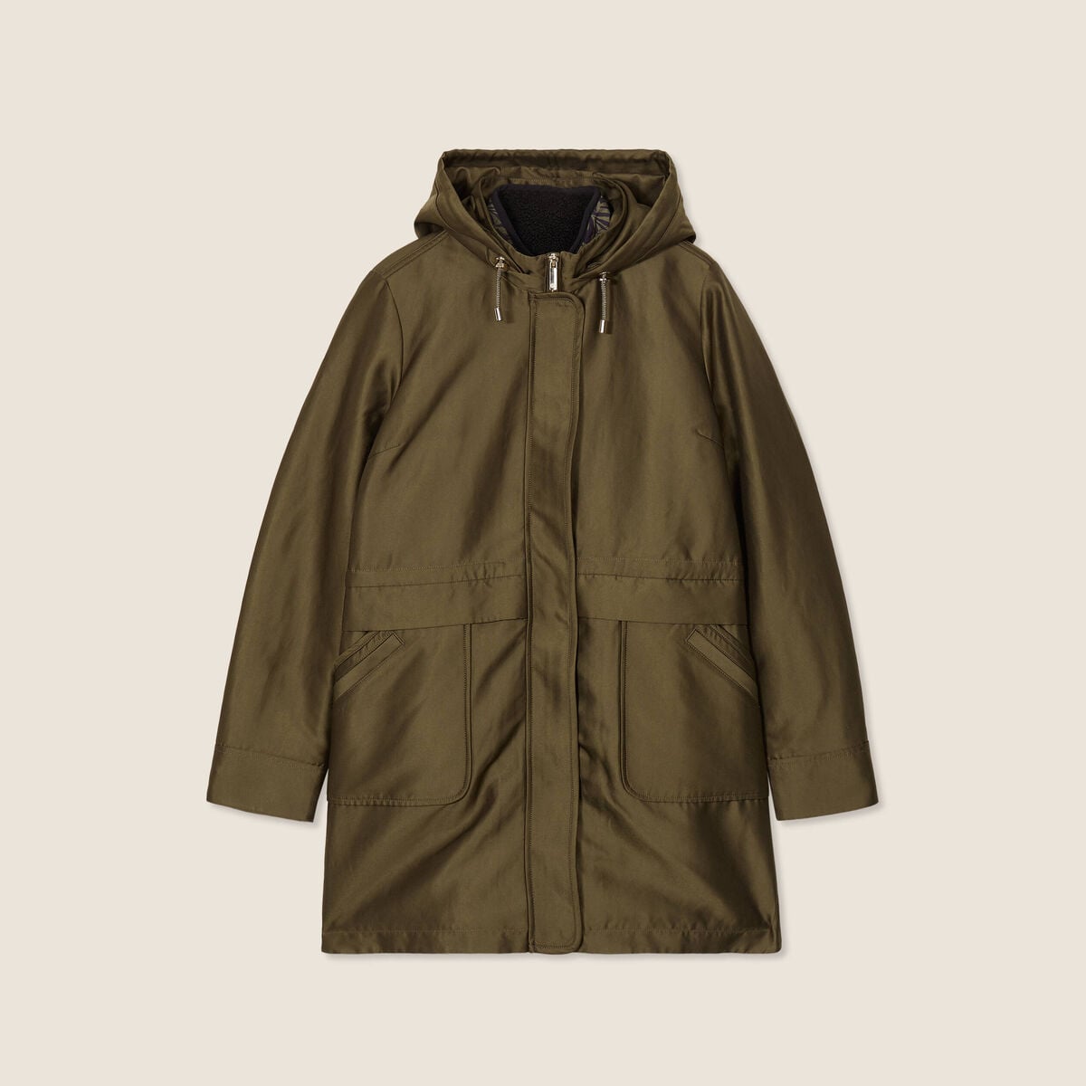 Parka 5 en 1 et veste cintr&eacute;e &agrave; capuche vert kaki femme