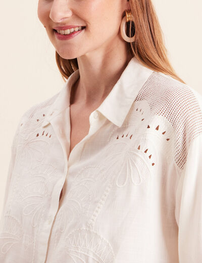 Chemise ample manches 3/4 col chemise ecru femme
