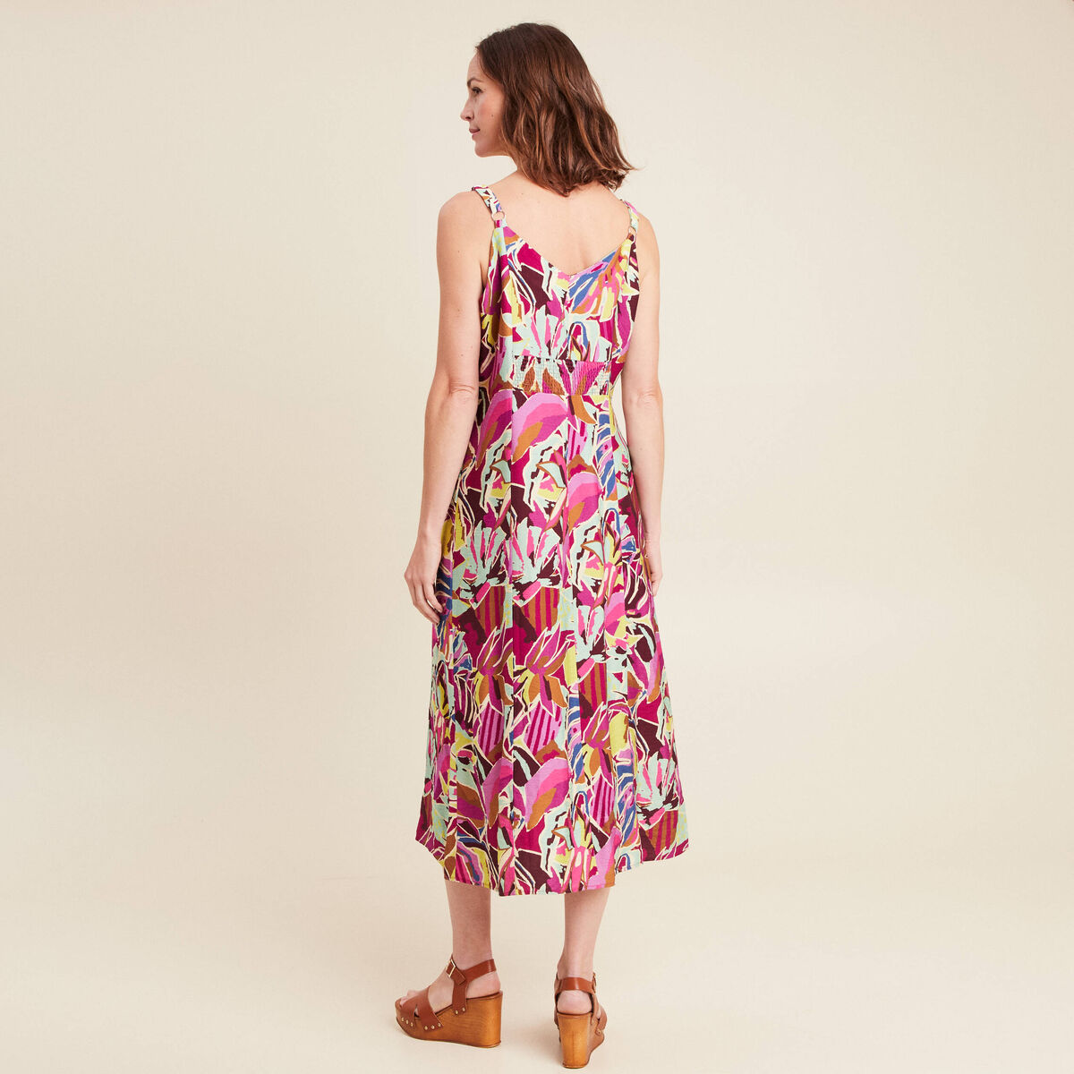 robe évasée crêpe col v sans manches mauve femme