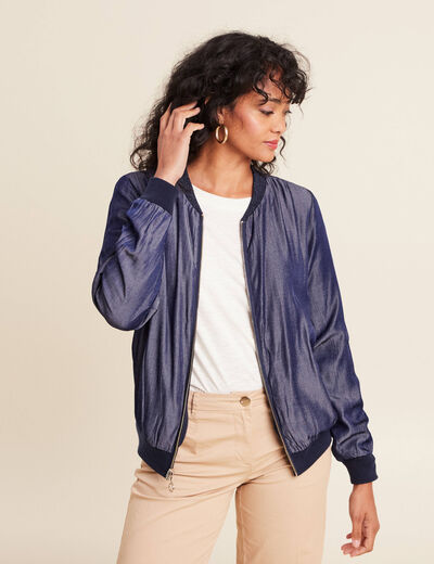 gilet réversible coton manches longues bleu marine femme