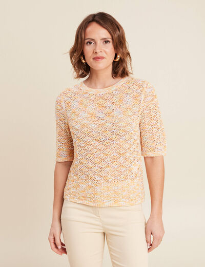 Pull manches courtes ajouré multicolore femme