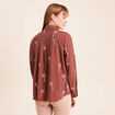 Chemise fluide brod&eacute;e manches longues marron femme