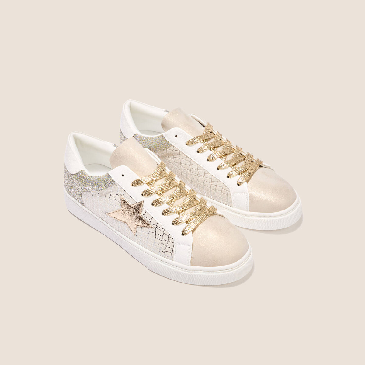Baskets plates paillettes beige femme