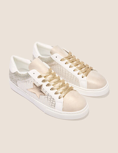 Baskets plates paillettes beige femme