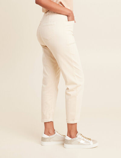 Pantalon coupe droite à coulisse ivoire femme