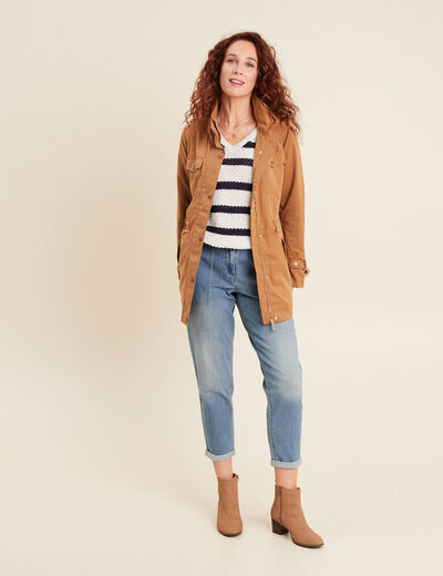 Parka cintrée col montant marron femme