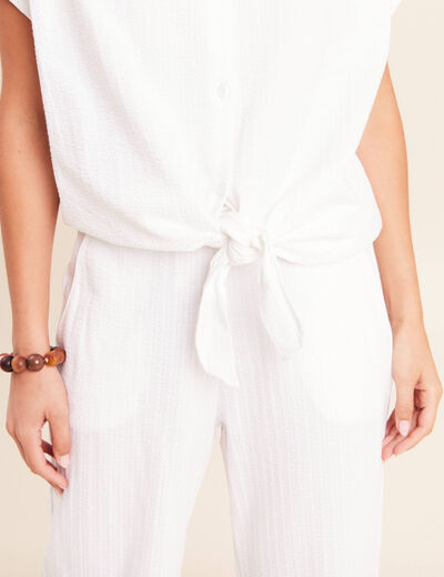 Blouse ample cropped col am&eacute;ricain blanc femme