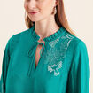 Blouse fluide col avec lien vert menthe femme