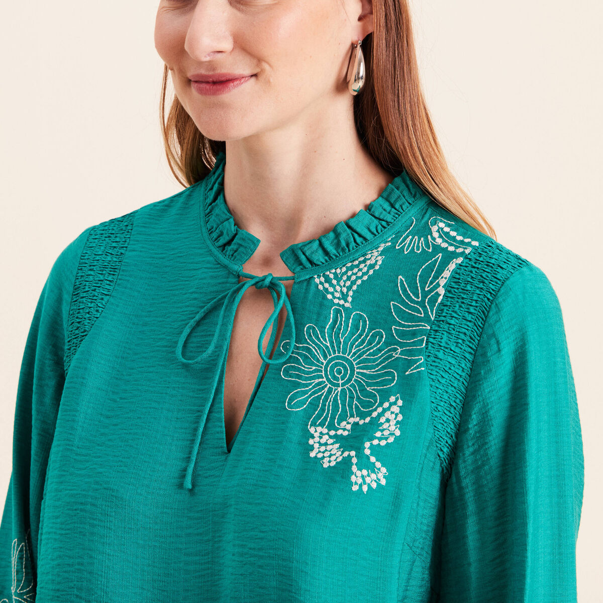 Blouse fluide col avec lien vert menthe femme