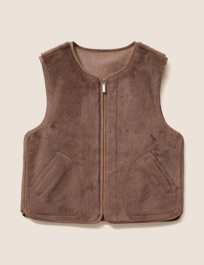 Veste sans manches sans col marron fonc&eacute; marron femme