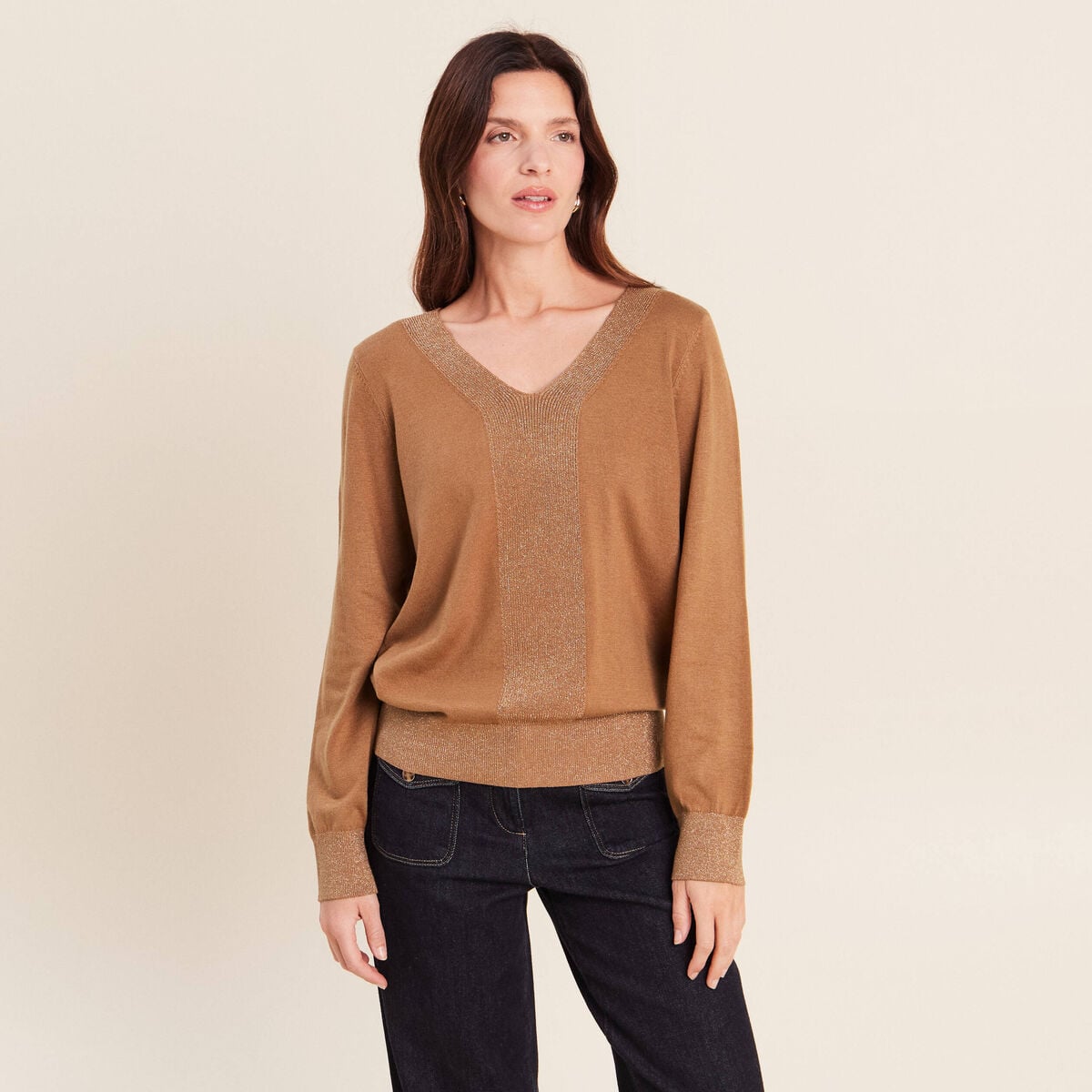 Pull manches longues beige femme