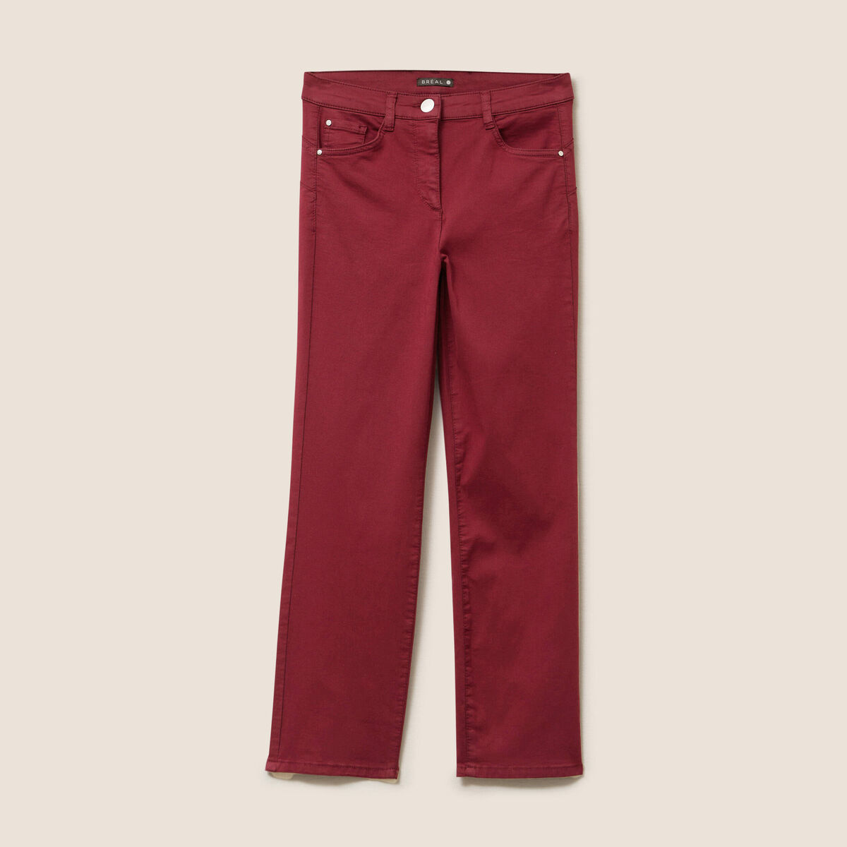 Pantalon droit taille haute 7/8ème bordeaux femme