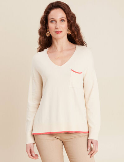 Pull manches longues ecru femme
