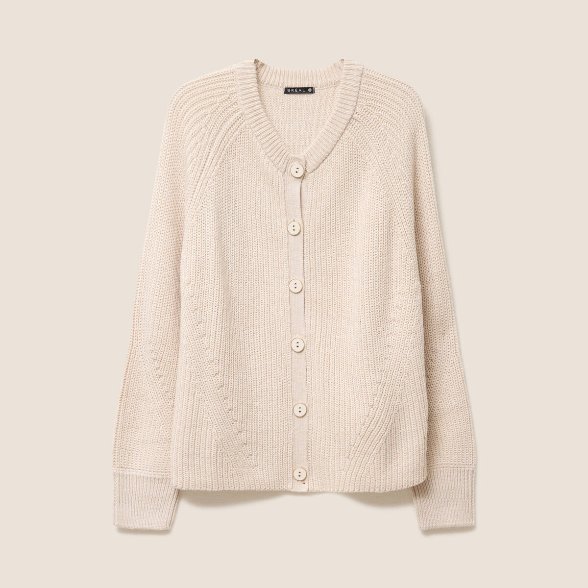 Gilet droit mi-long col rond creme femme