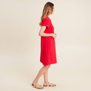 Robe droite manches courtes rouge femme