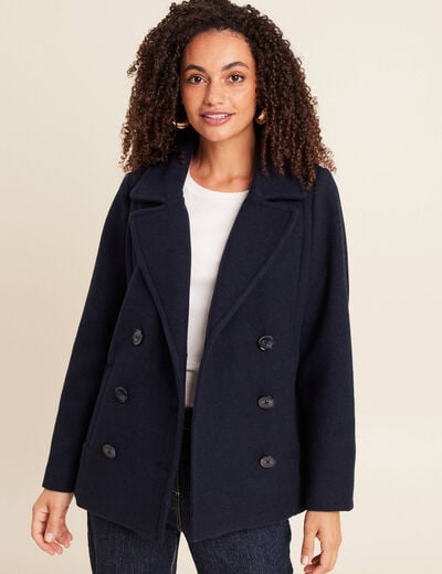 Caban doubl&eacute; avec capuche bleu marine femme