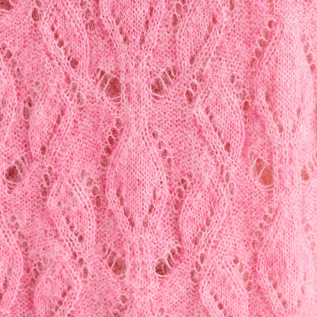 Pull ajour&eacute; col rond manches longues rose fushia femme