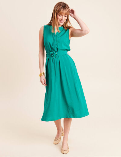 Robe &eacute;vas&eacute;e 3/4 sans manches ceinture vert menthe femme