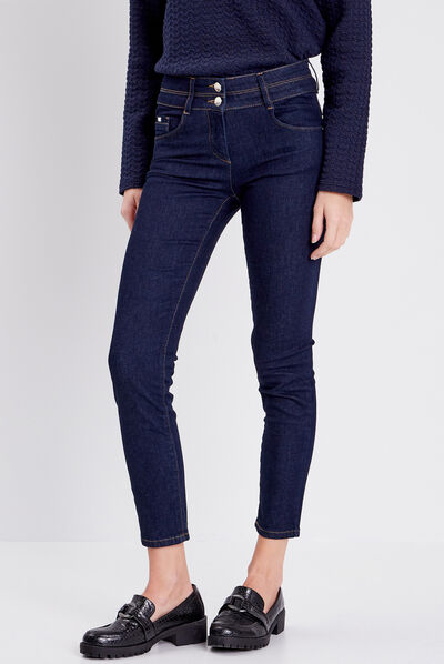 Jean ajusté avec clous denim brut femme