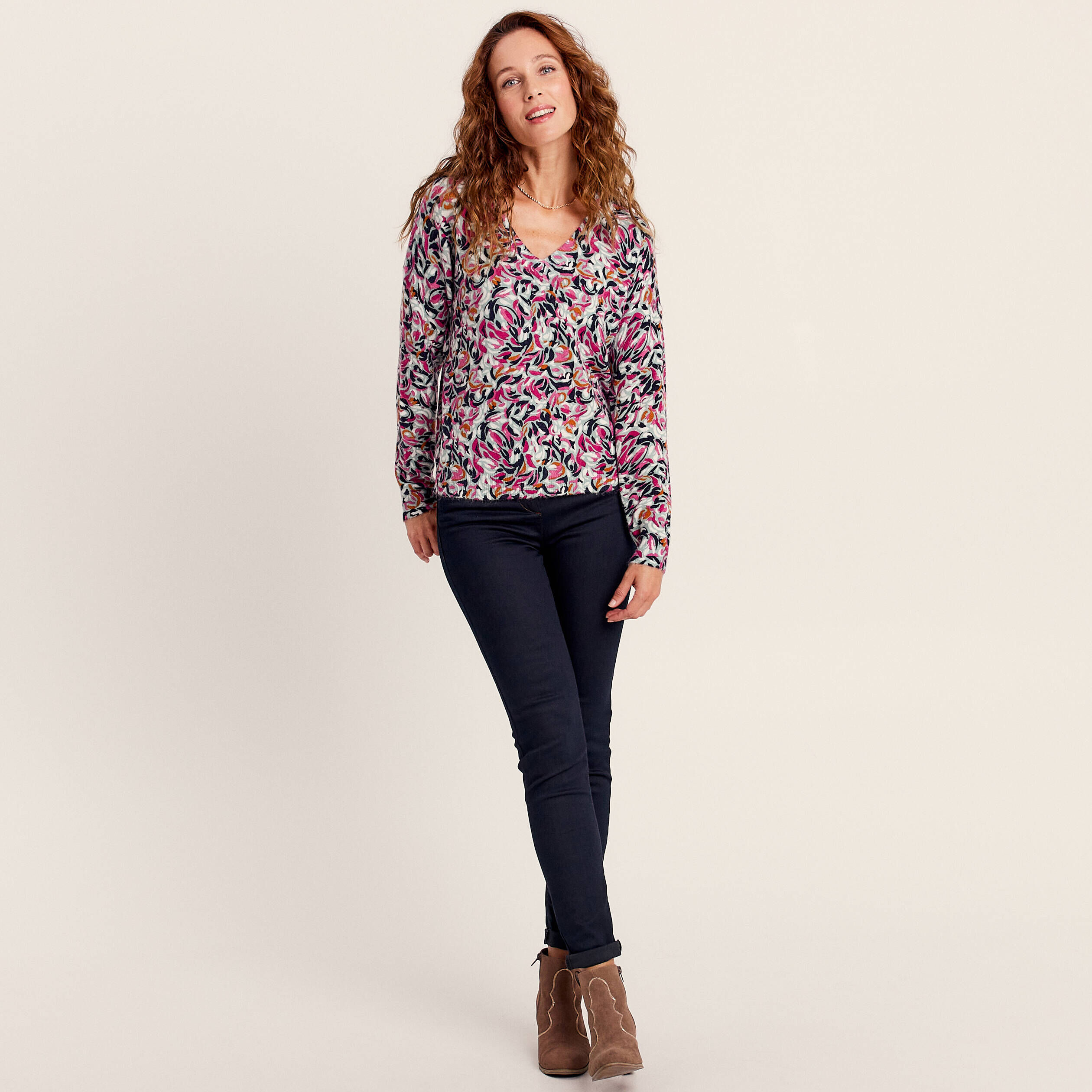 Pull Femme élégant Manches Longues Col V - Tissu Doux Et Chaud - Couleur Unie - Pour Automne, Printemps, Décontracté Ou Habillé - 3