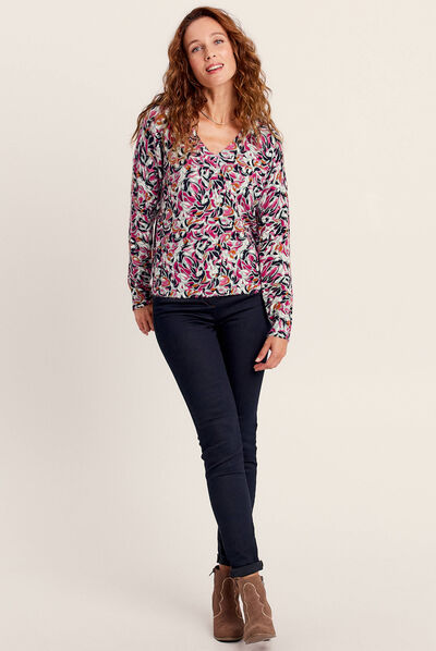 Pull manches longues multicolore femme