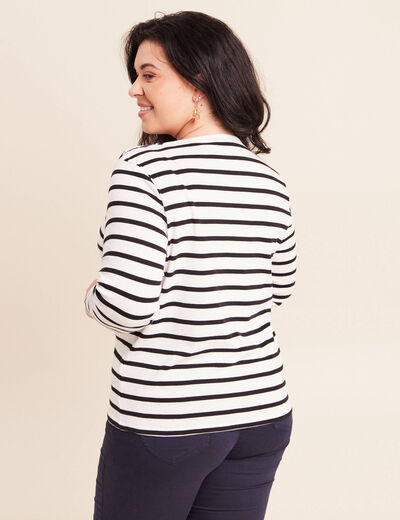 T-shirt marini&egrave;re avec broderie sequins noir femme