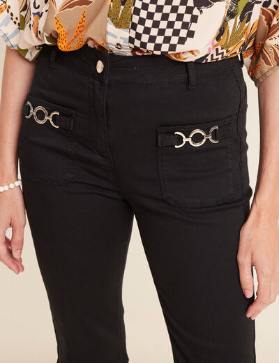 Pantacourt droit taille haute noir femme