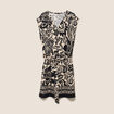 Robe droite courte col V manches courtes noir femme