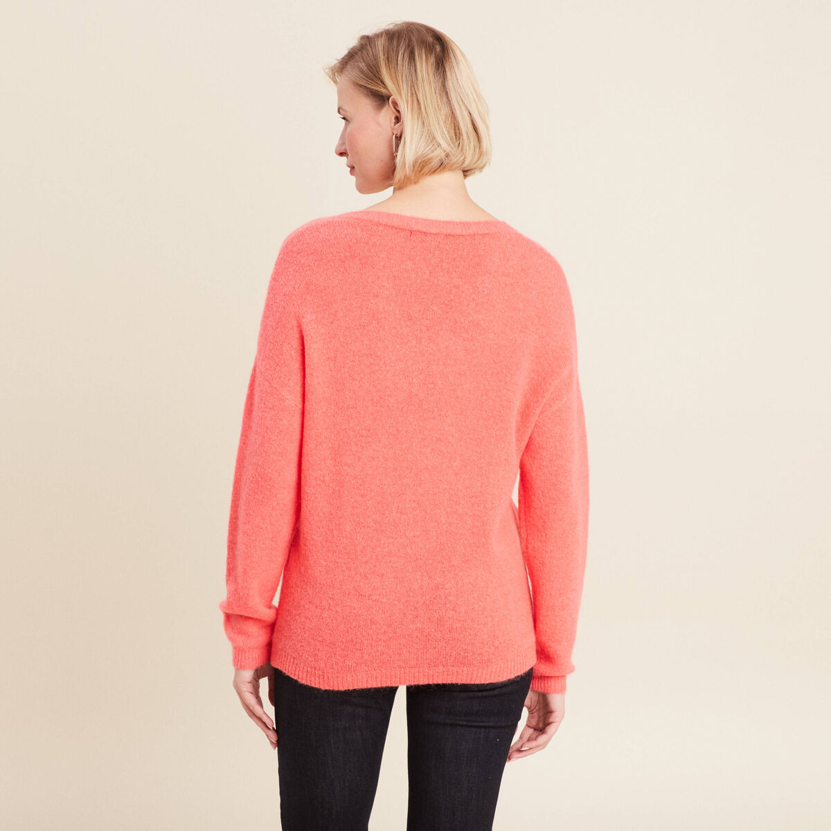 Pull manches longues rose vif femme