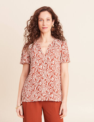 Blouse fluide manches courtes orange femme