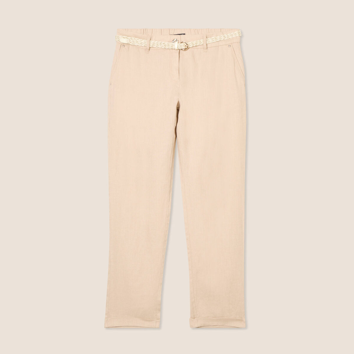 Pantalon flou ceinturé sable femme